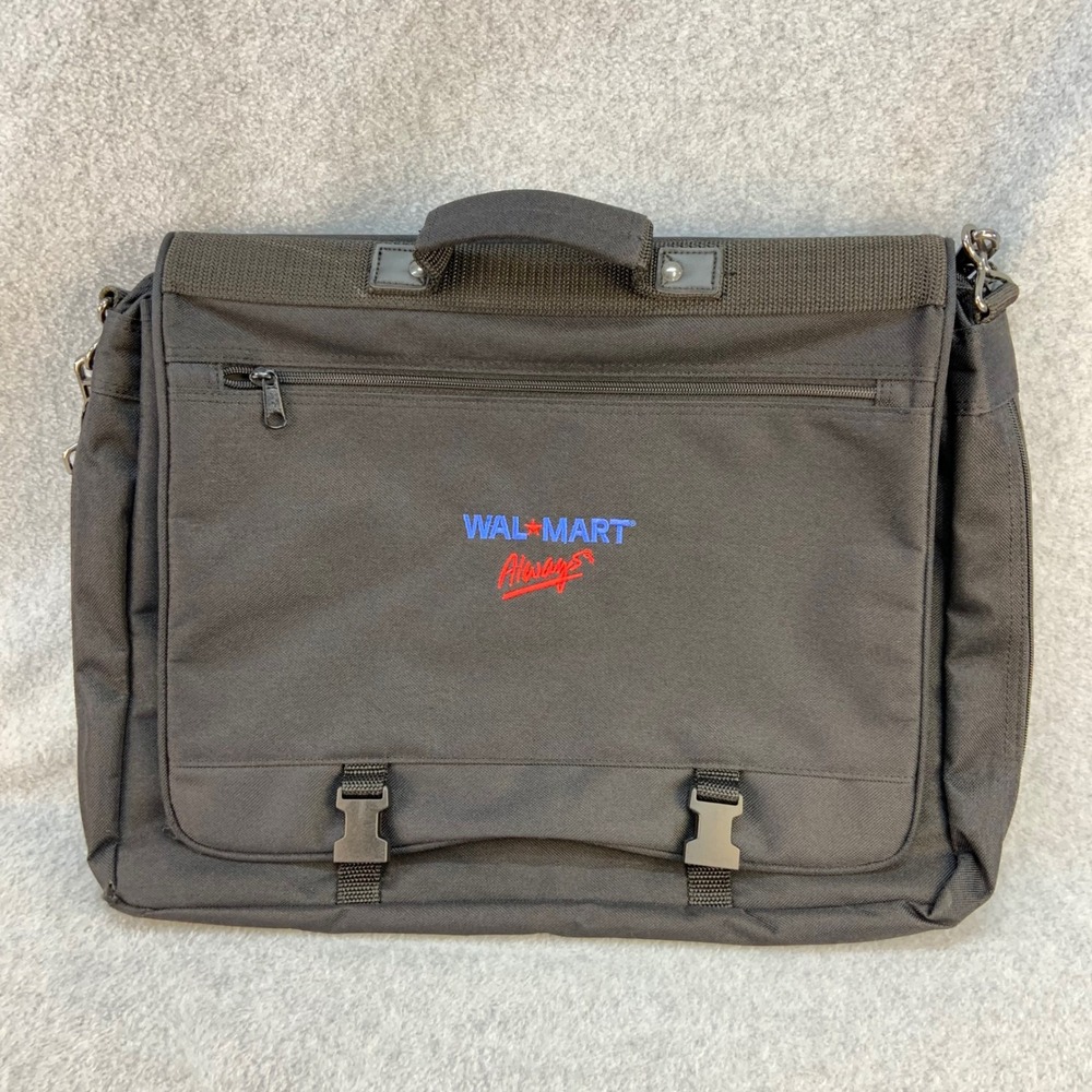 Walmart Always Logo Unisex Black Canvas Messenger Briefcase Bag Large 16in